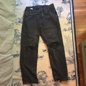 American Eagle Outfitters Black Relaxed Jeans with Distressed Details